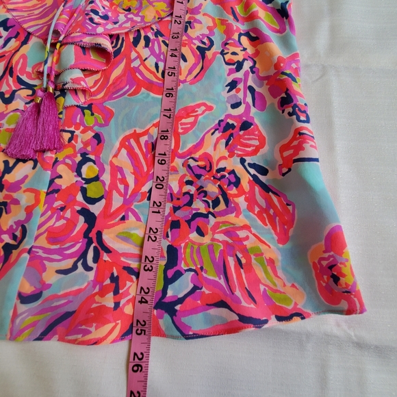 Lilly Pulitzer Lachelle Silk Top Small Serene Blue Big‎ Escapade Tassels S - Picture 13 of 14